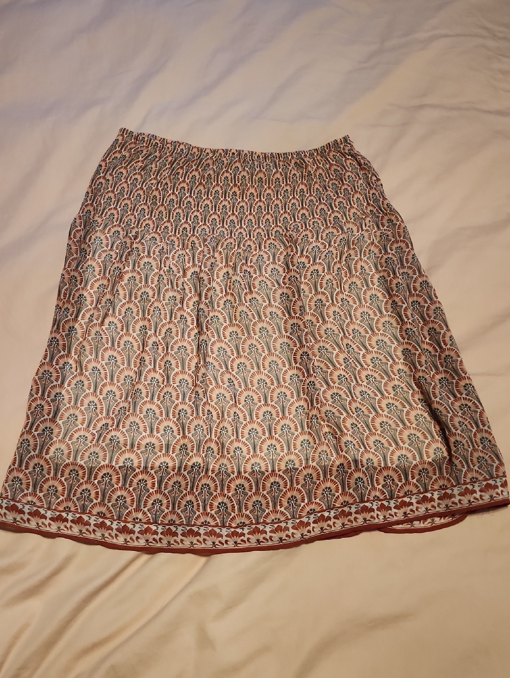 Max Studio Peach and Navy Printed A-Line Skirt